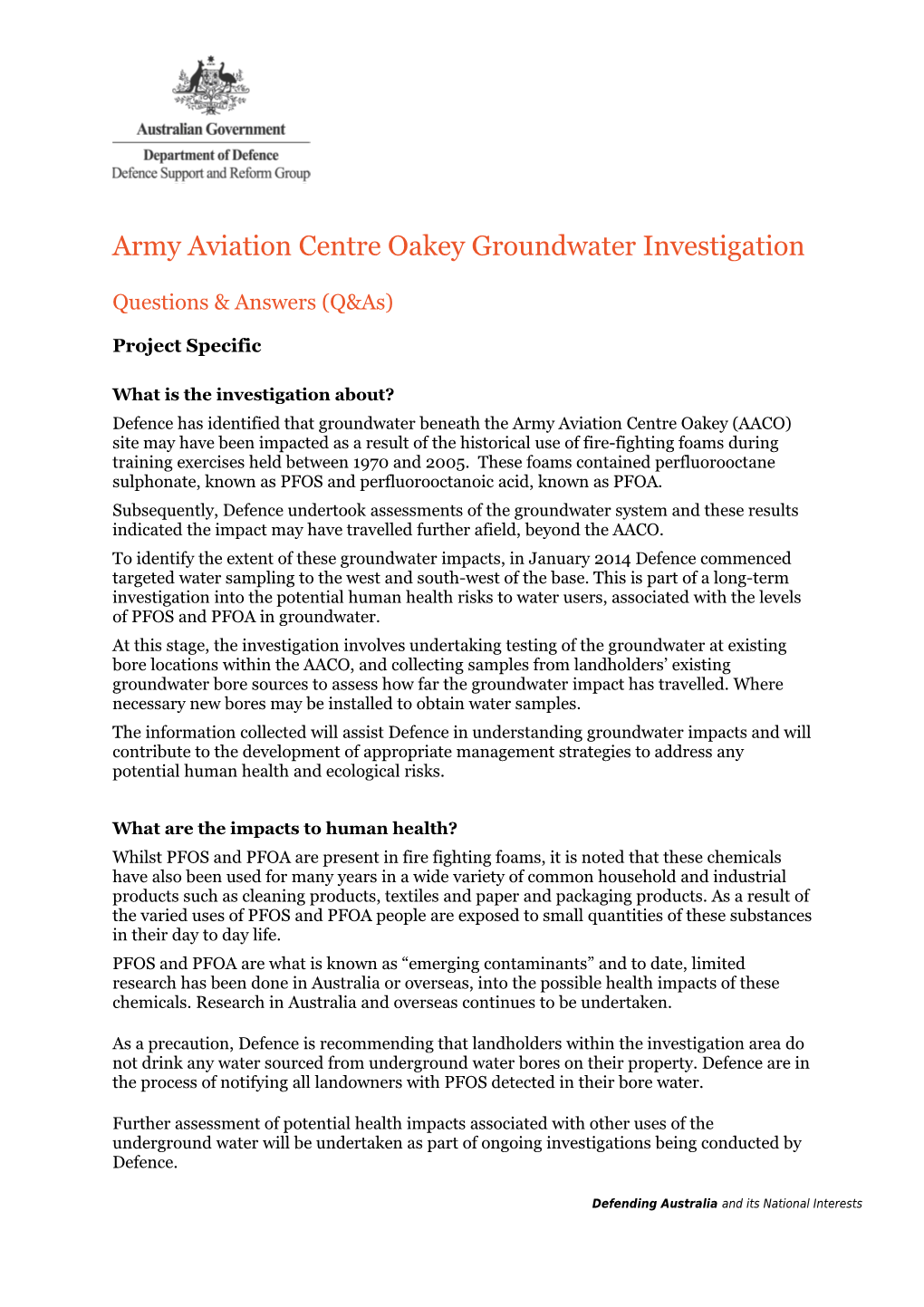 Army Aviation Centre Oakey Groundwater Investigation