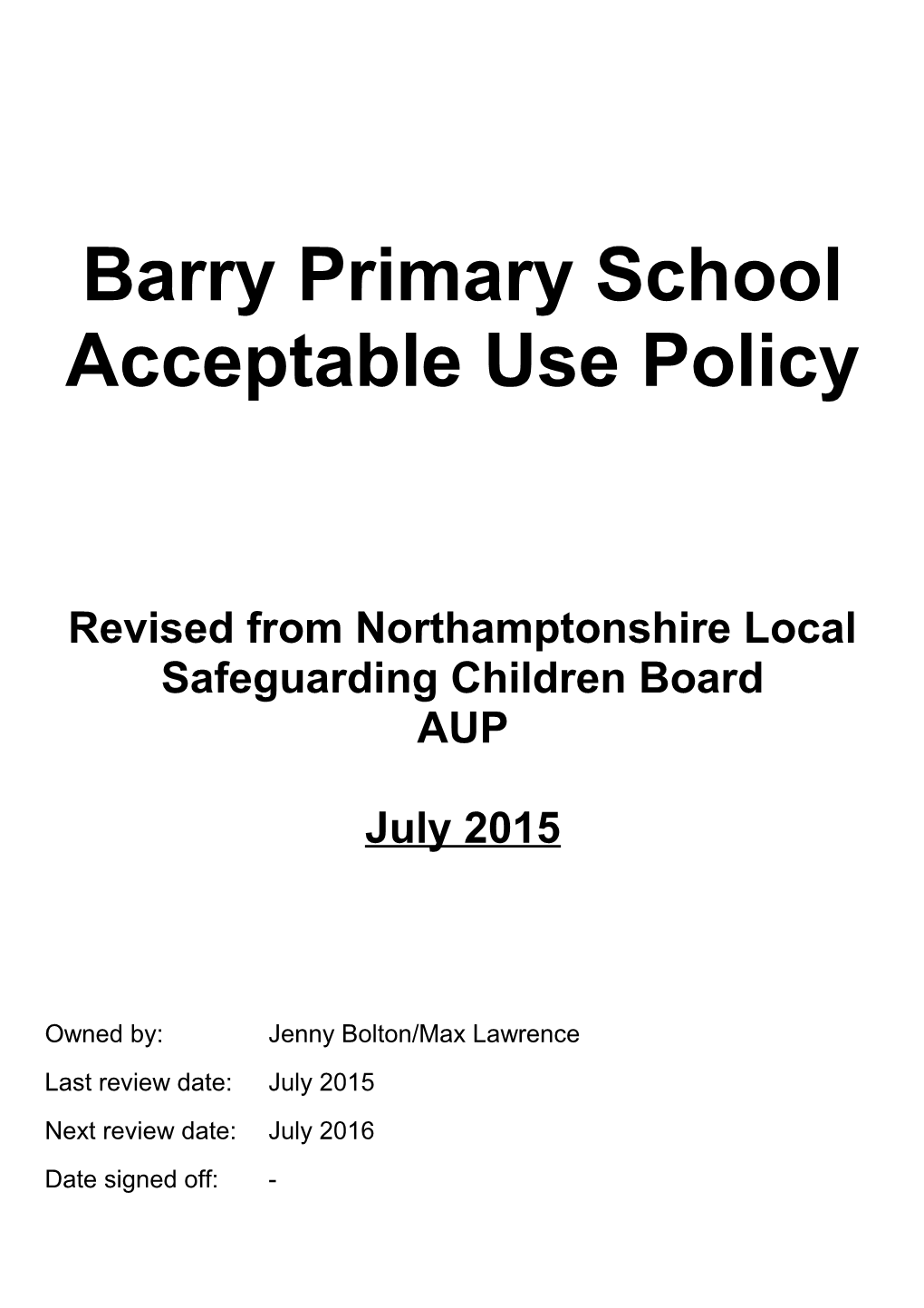 Revised from Northamptonshire Local Safeguarding Children Board