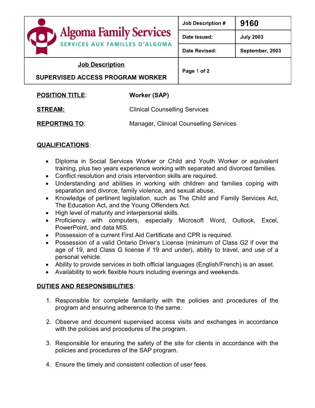 Supervised Access Program Worker