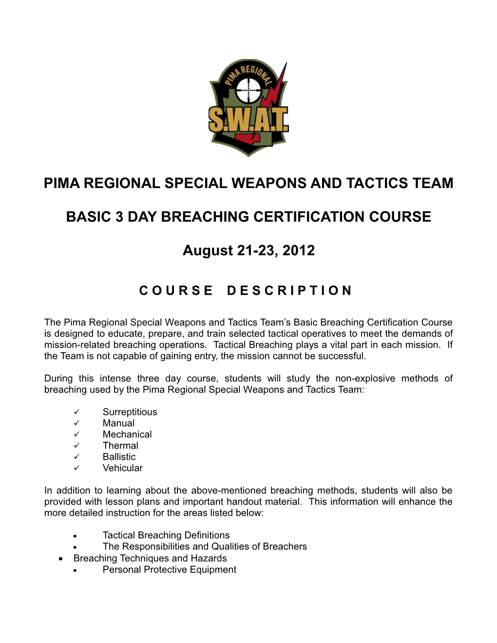 Pima Regional Special Weapons and Tactics Team