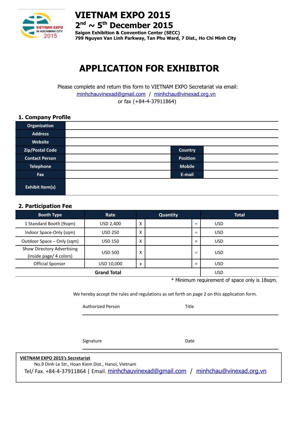 Application for Exhibitor