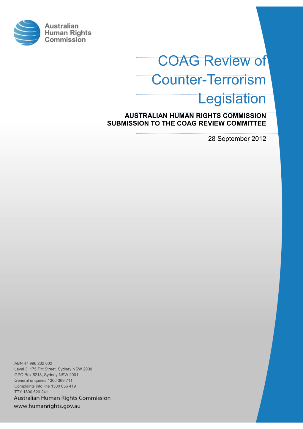 AHRC - COAG Review of Counter-Terrorism Legislation