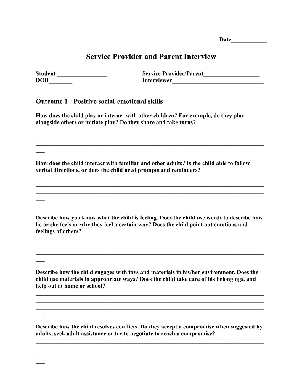 Service Provider and Parent Interview