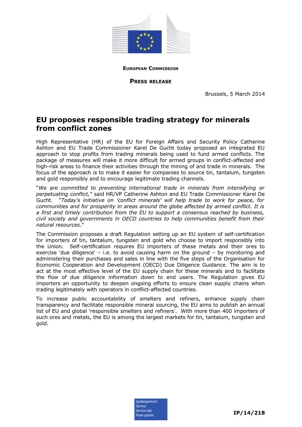 EU Proposes Responsible Trading Strategy for Minerals from Conflict Zones
