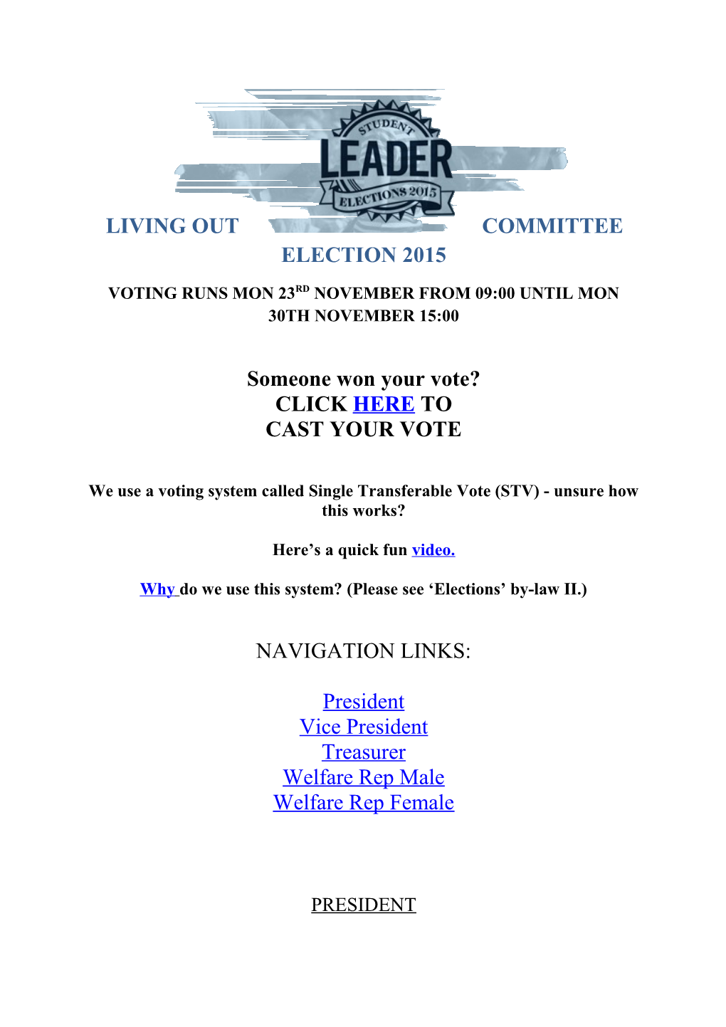 Living out Committee Election 2015