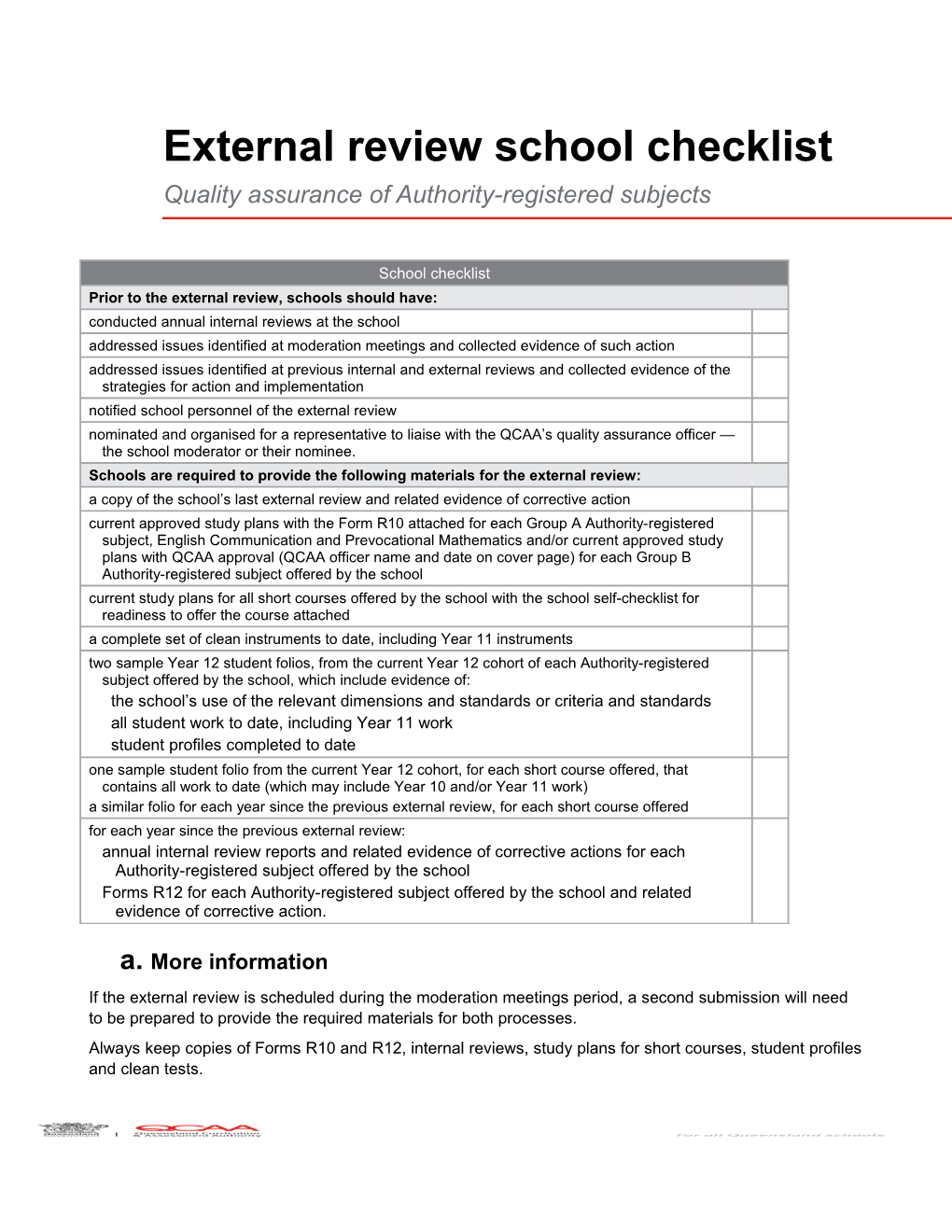 External Review School Checklist