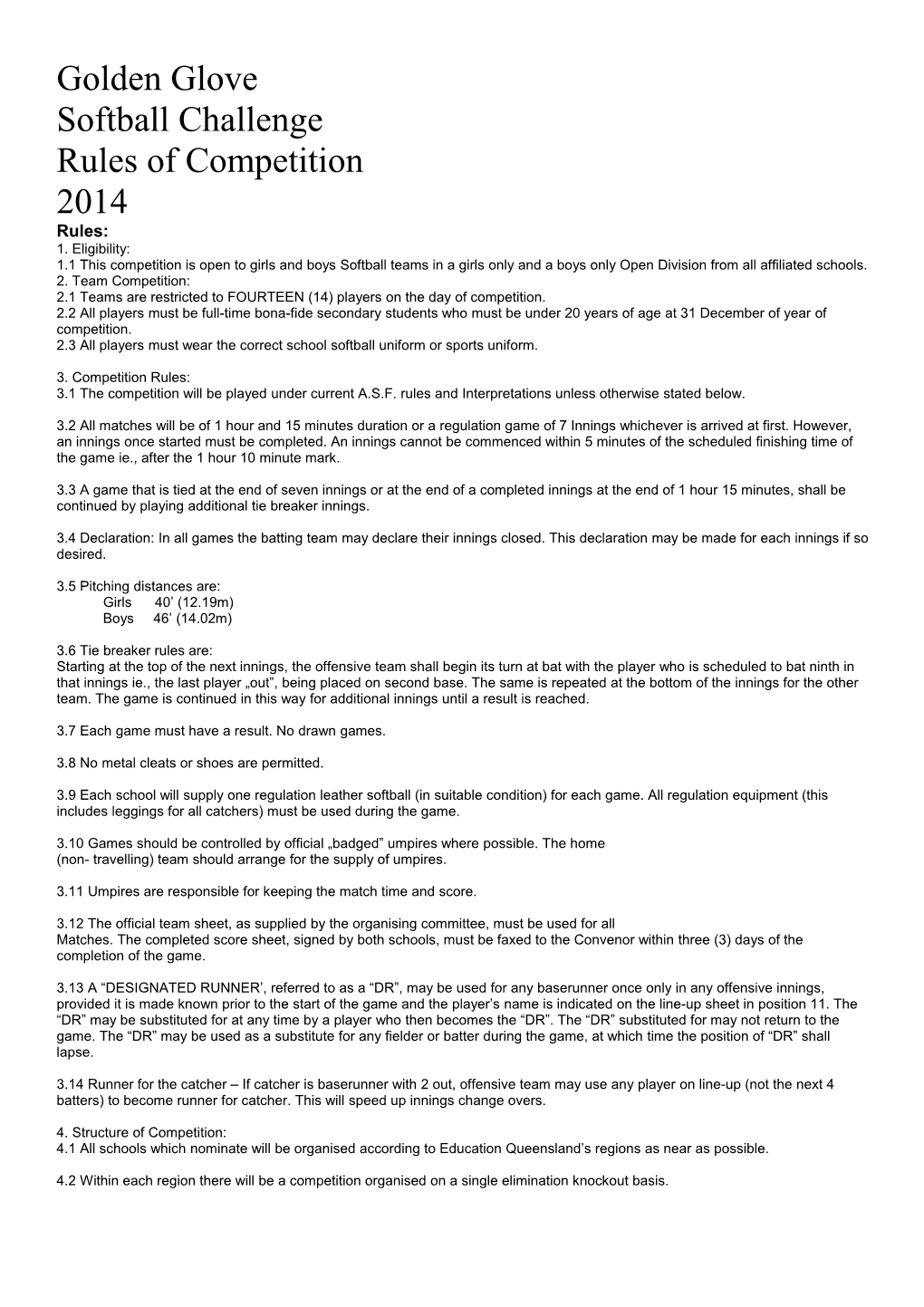 2014 Golden Glove Rules