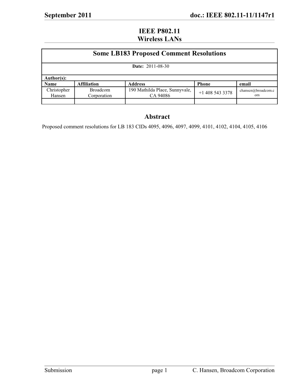 Proposed Comment Resolutions from LB183