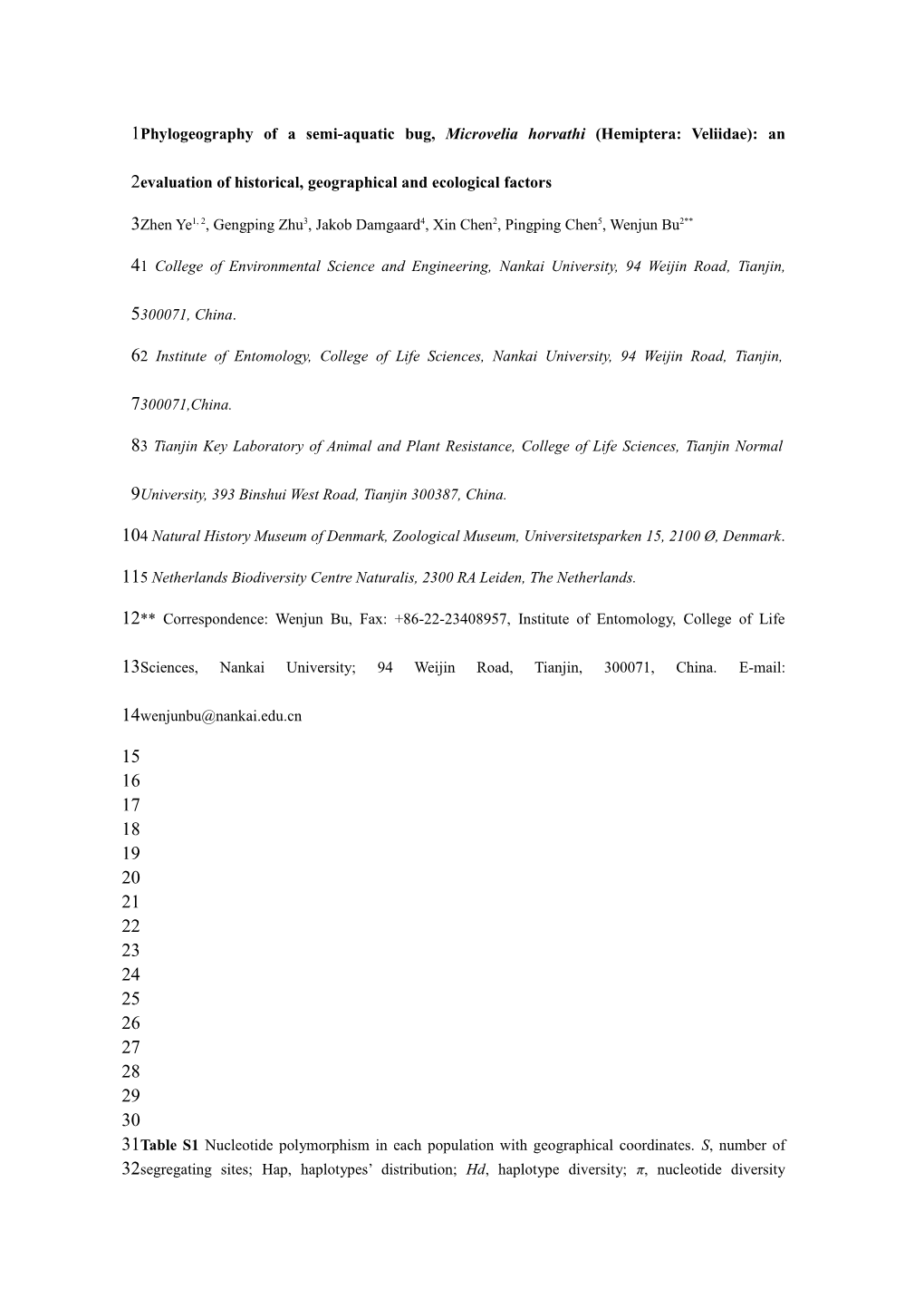 Phylogeography of a Semi-Aquatic Bug, Microvelia Horvathi (Hemiptera: Veliidae): an Evaluation