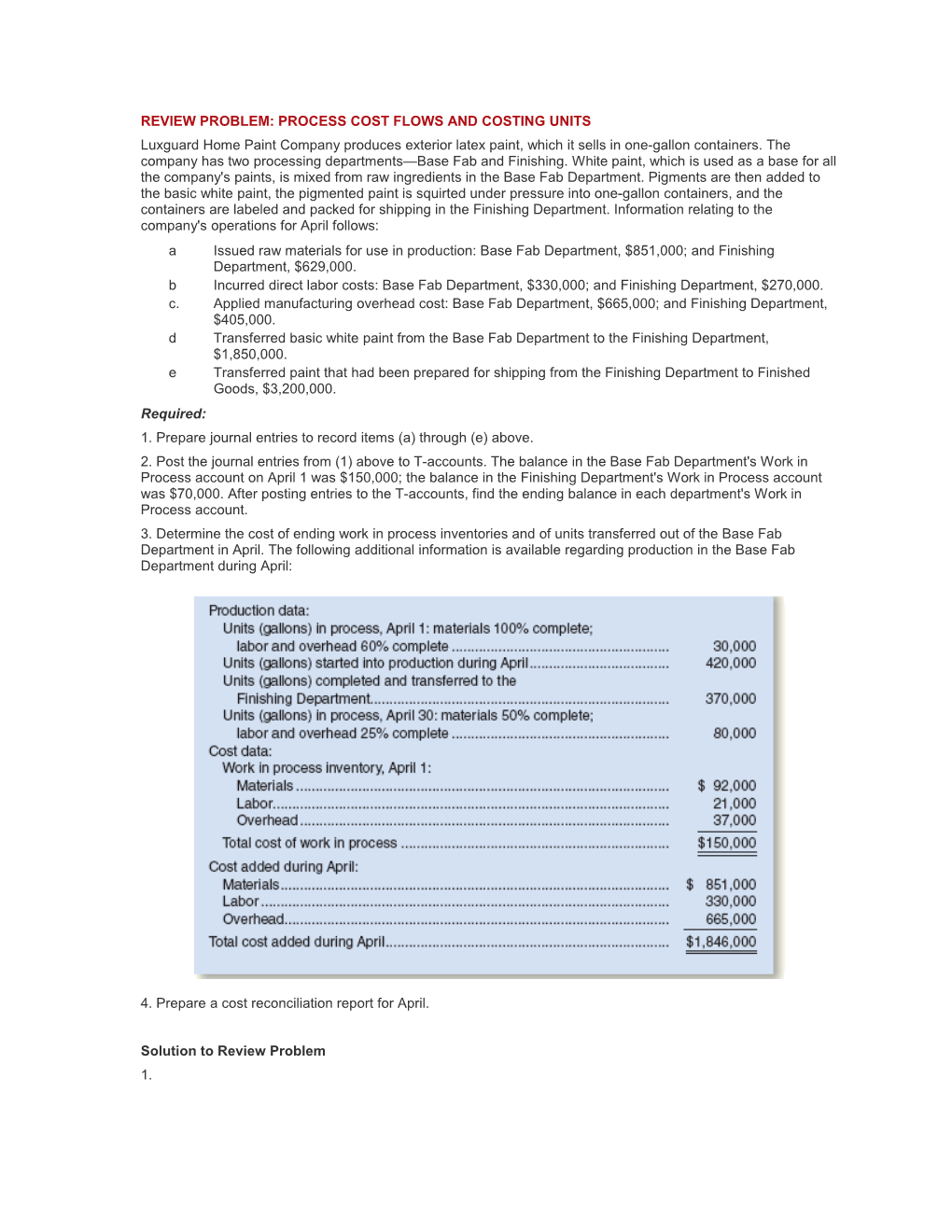 Review Problem: Process Cost Flows and Costing Units