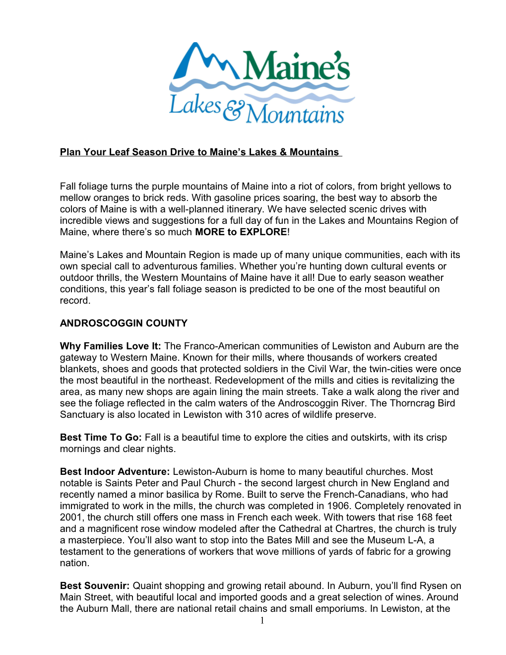 Maine S Lakes & Mountains Travel Pitch