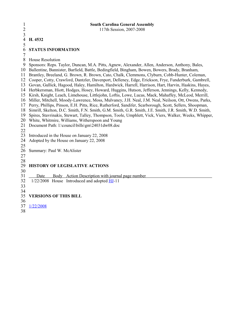 2007-2008 Bill 4532: Paul W. Mcalister - South Carolina Legislature Online