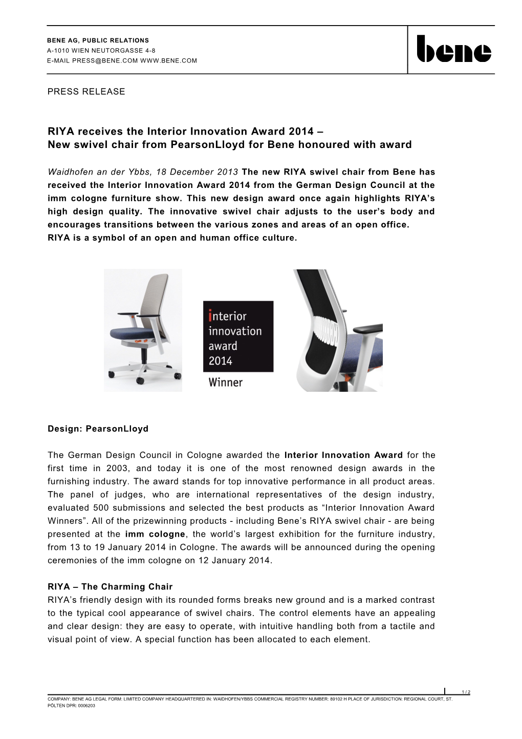 RIYA Receives the Interior Innovation Award 2014