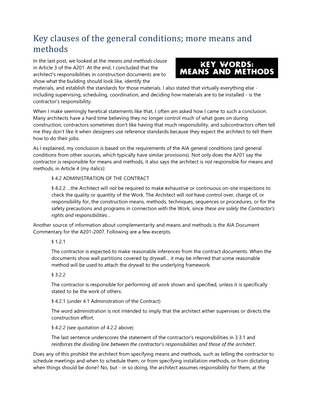 Key Clauses of the General Conditions; More Means and Methods