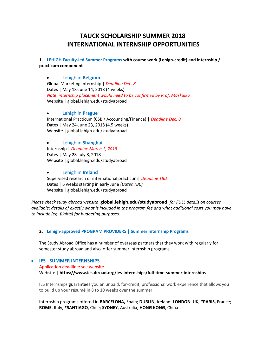 Tauck Scholarship Summer 2018 International Internship Opportunities
