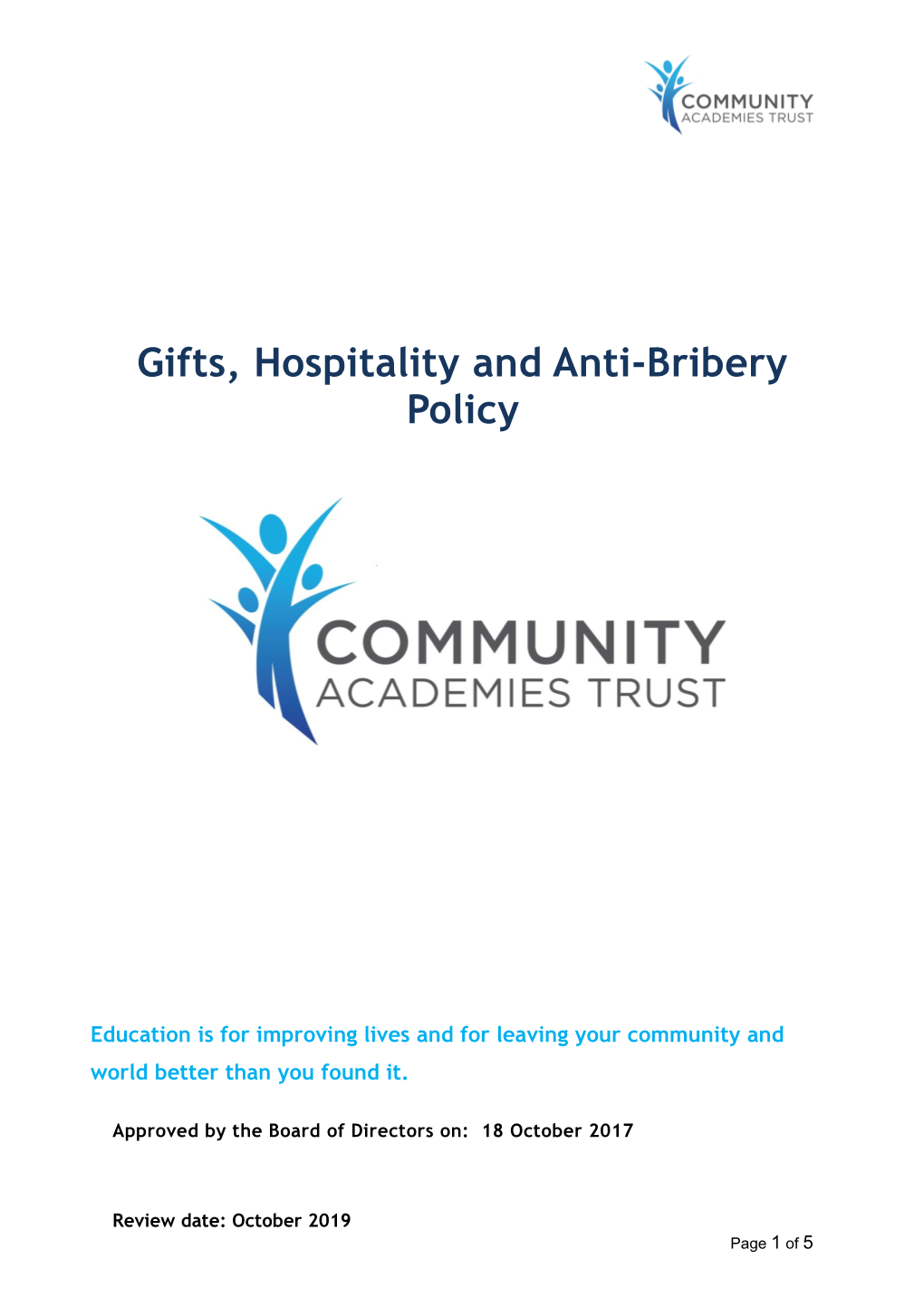 Gifts, Hospitality and Anti-Bribery Policy