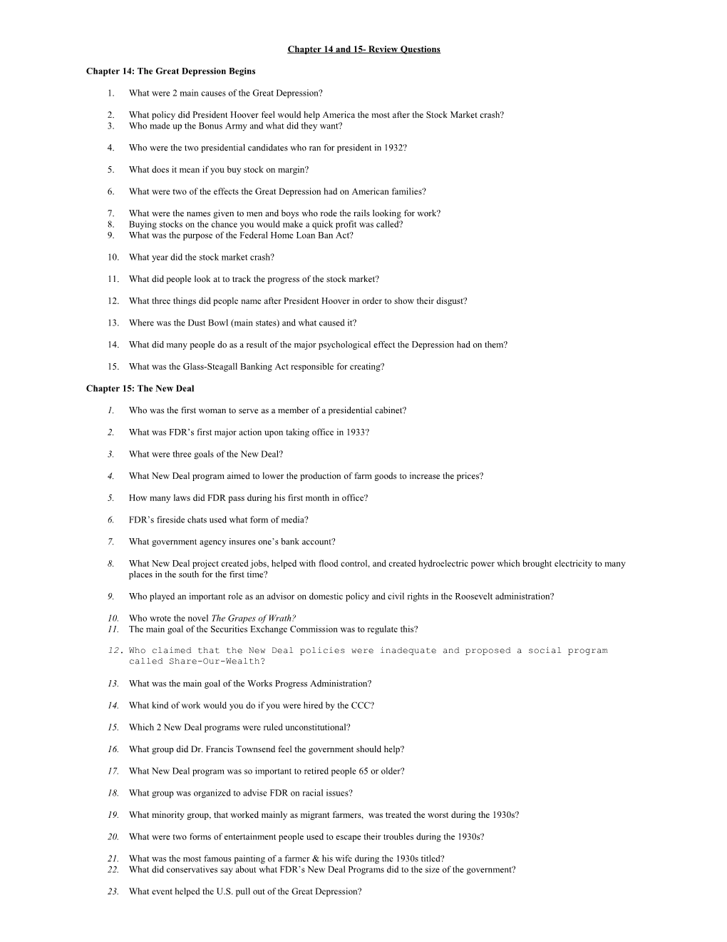 Chapter 14 and 15- Review Questions