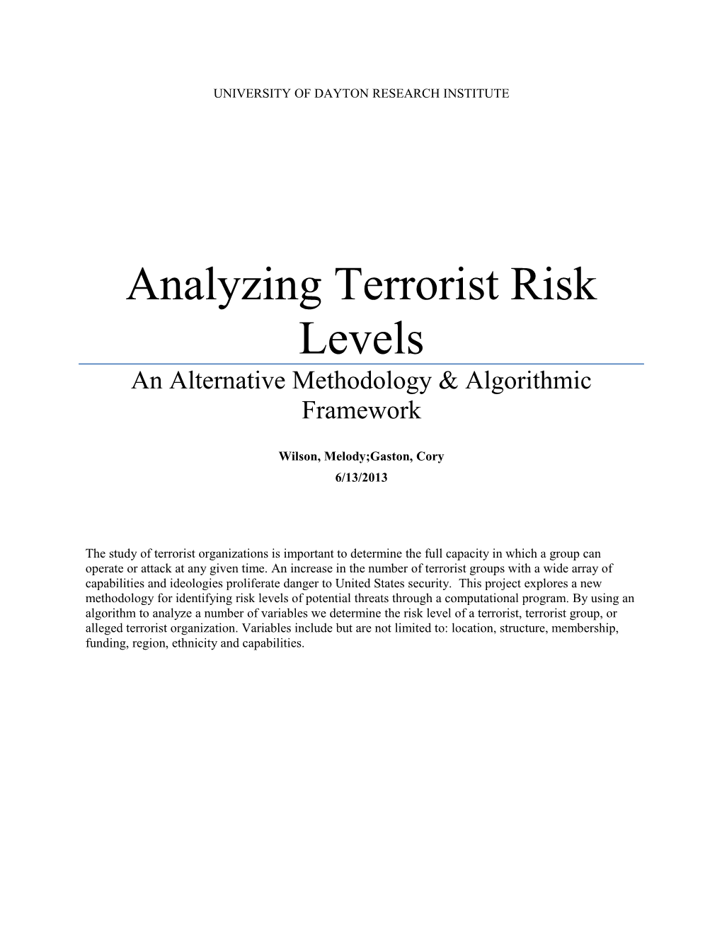 Analyzing Terrorist Risk Levels