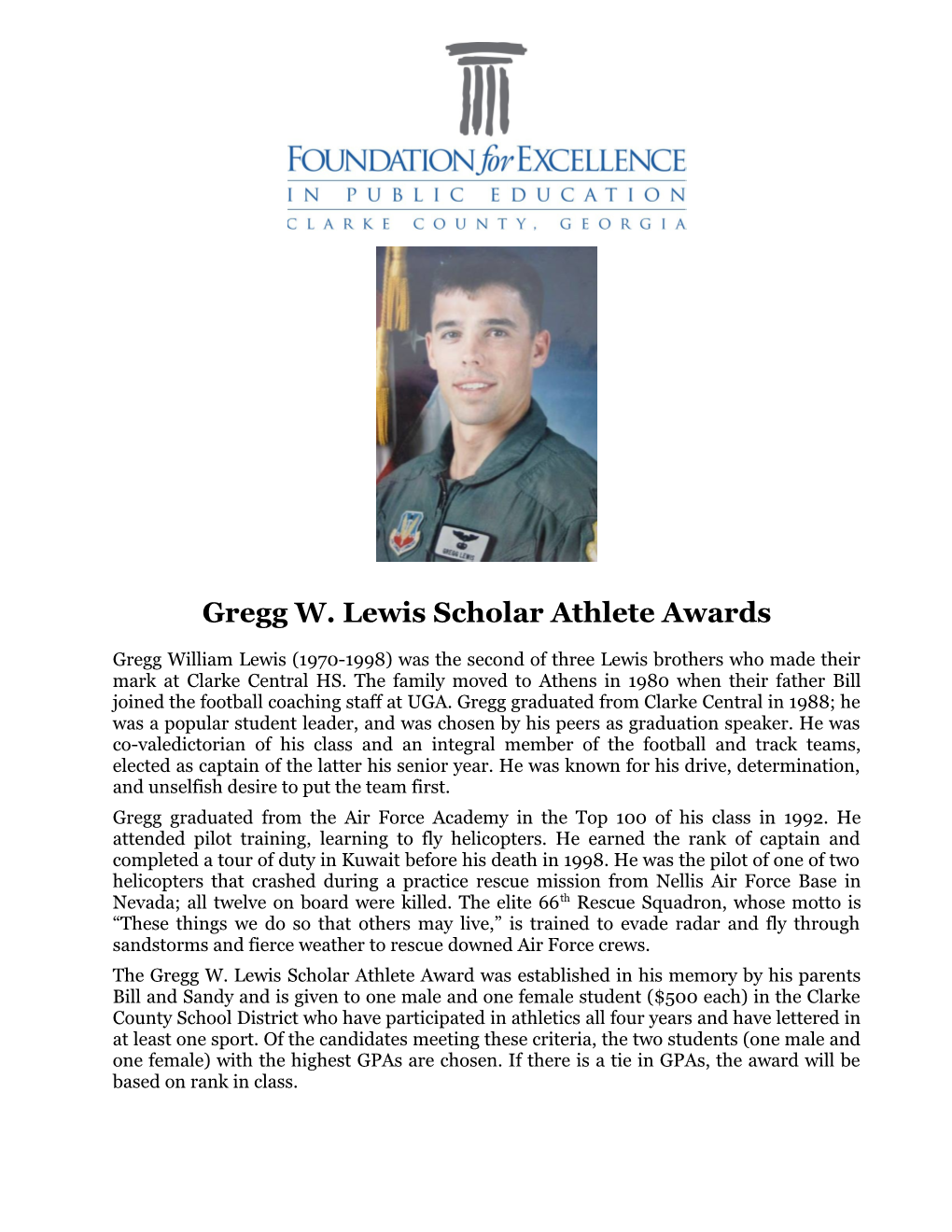 Gregg W. Lewis Scholar Athlete Awards