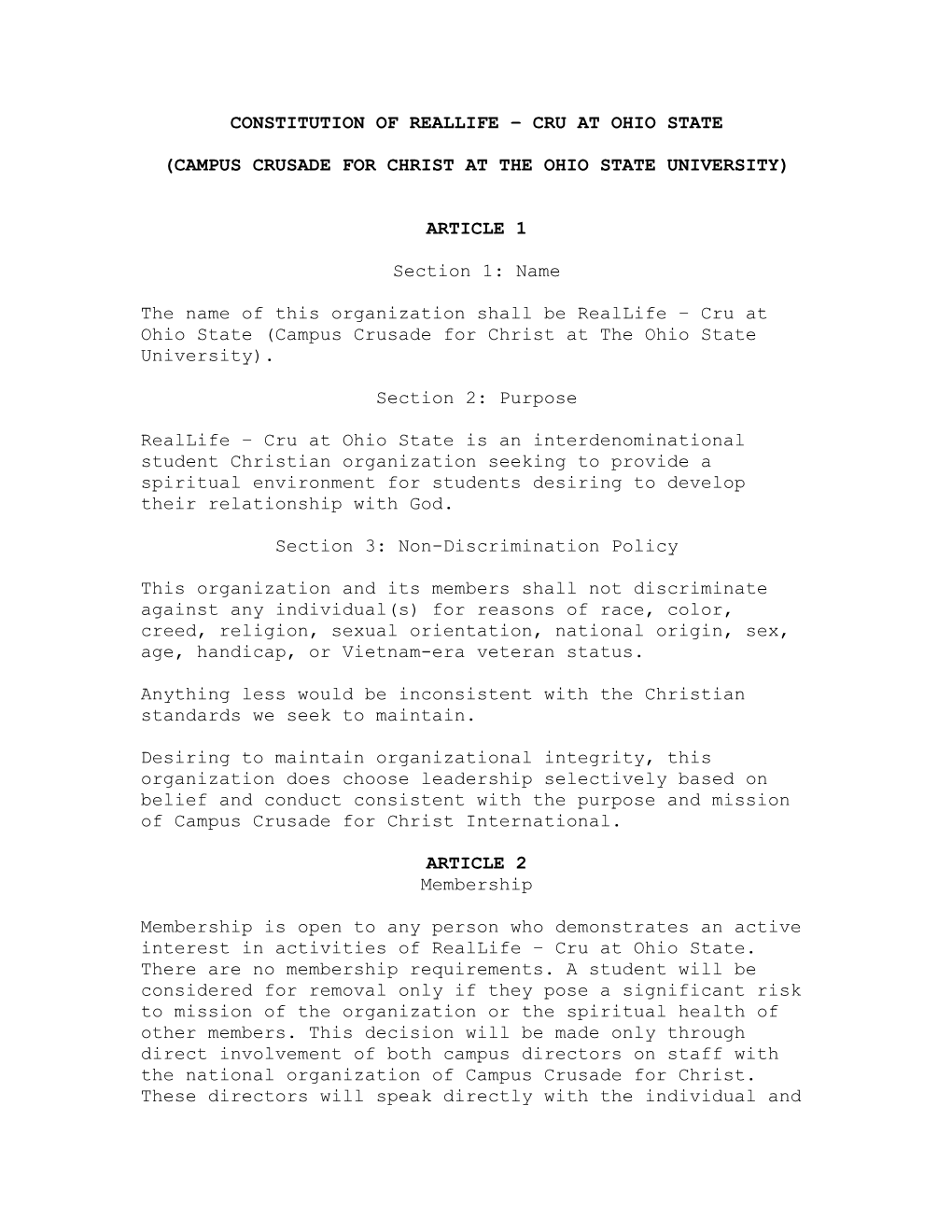 Constitution of Reallife Cru at Ohio State