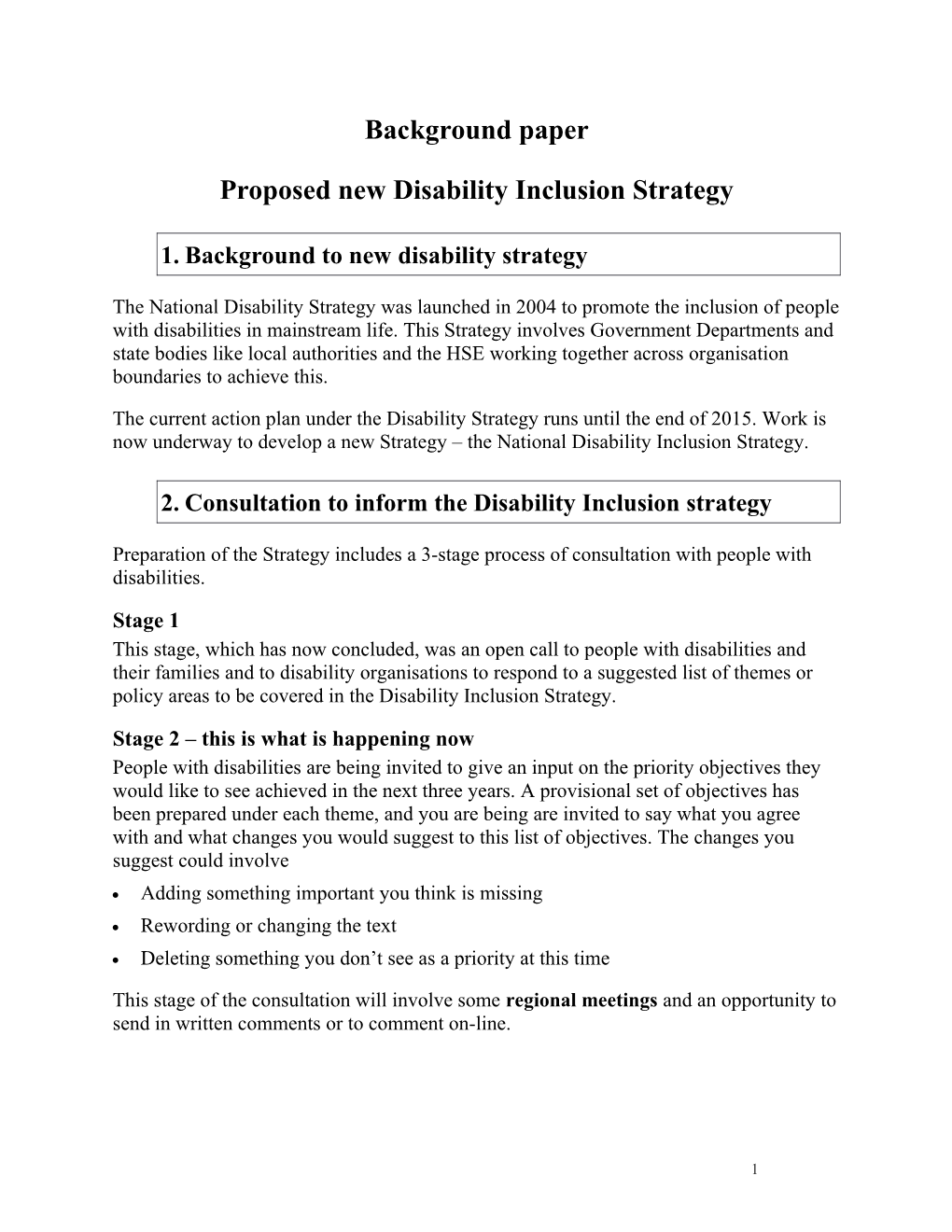 Proposed New Disability Inclusion Strategy