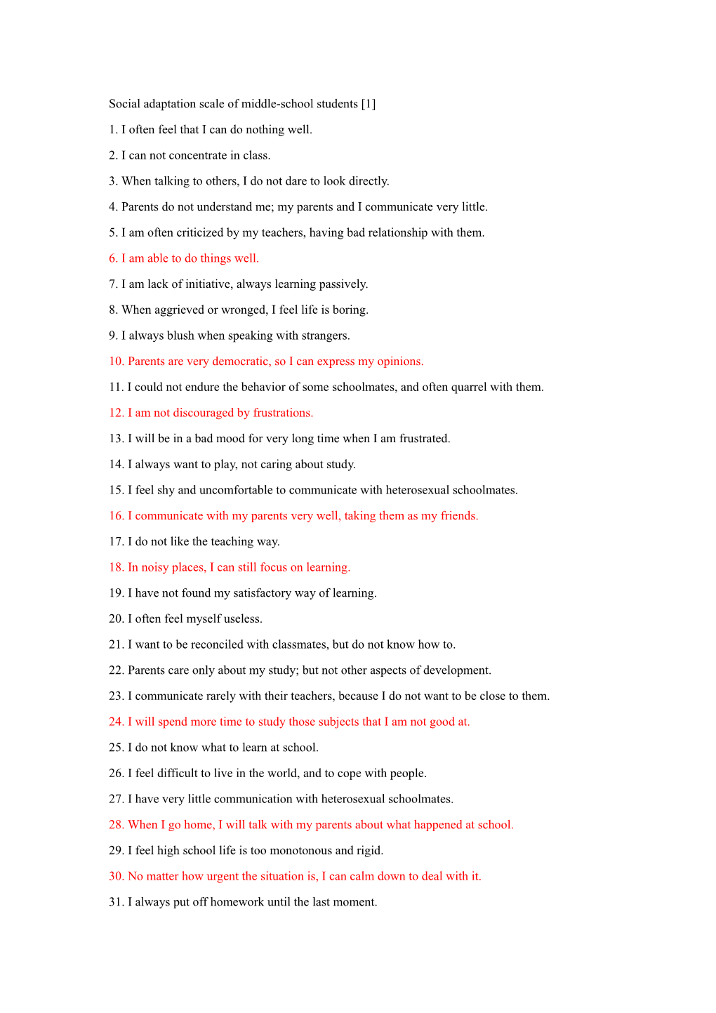 Social Adaptation Scale of Middle-School Students 1