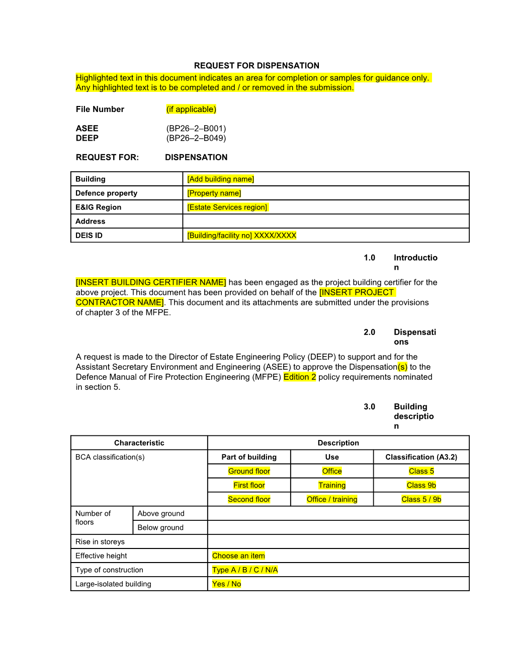 Sample Request for Dispensationa