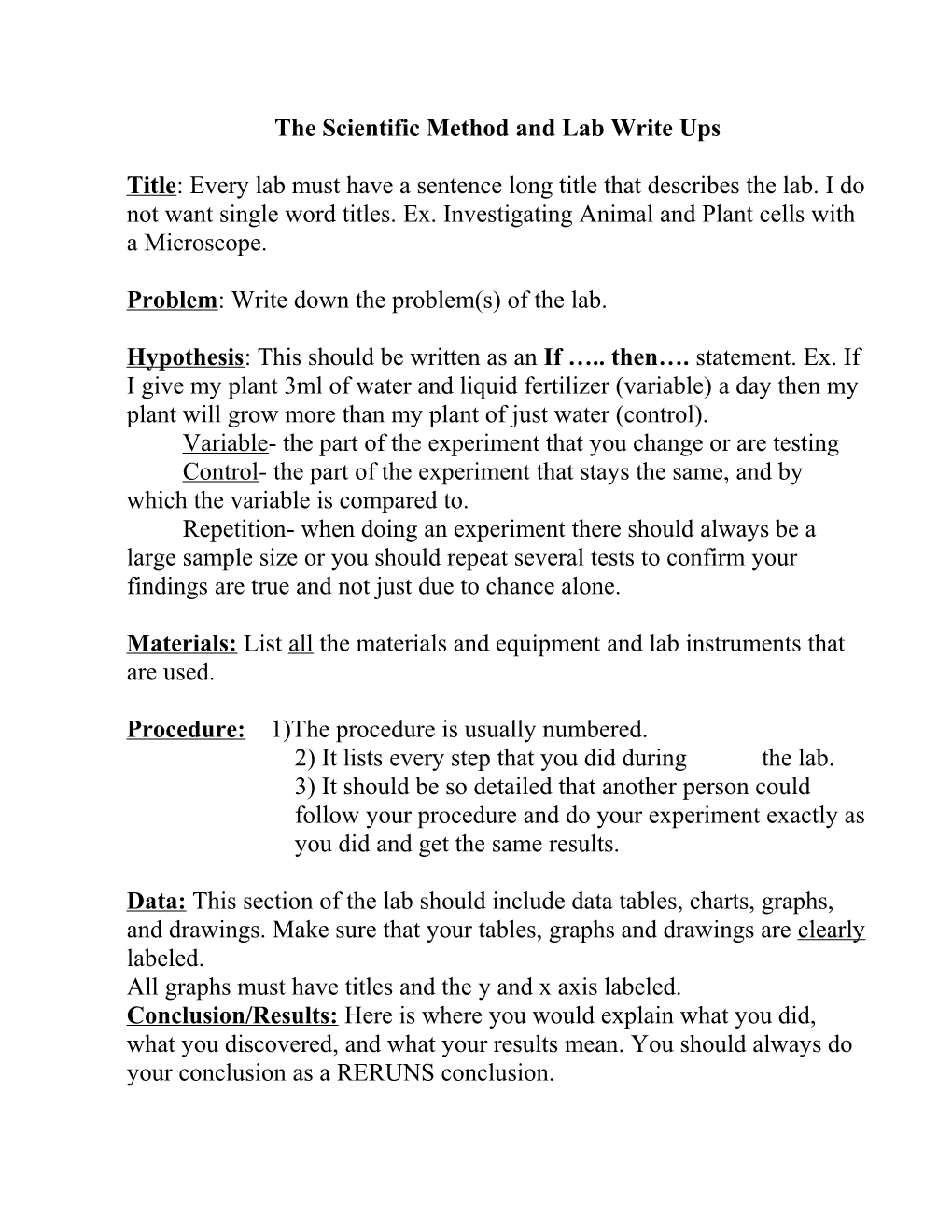 The Scientific Method and Lab Write Ups