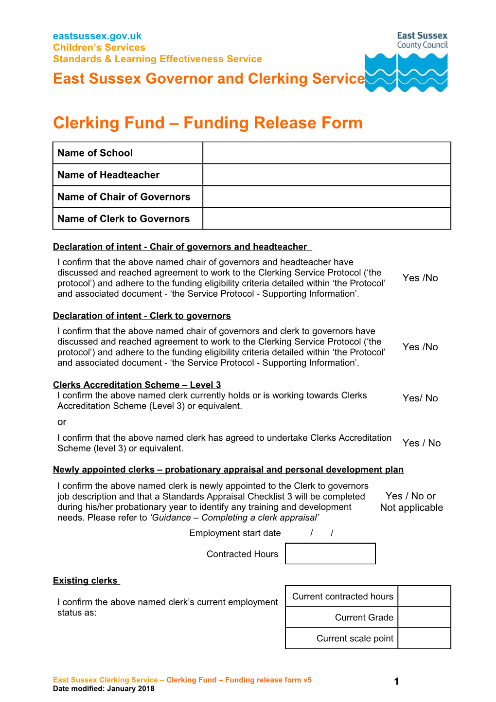 Clerking Fund Funding Release Form