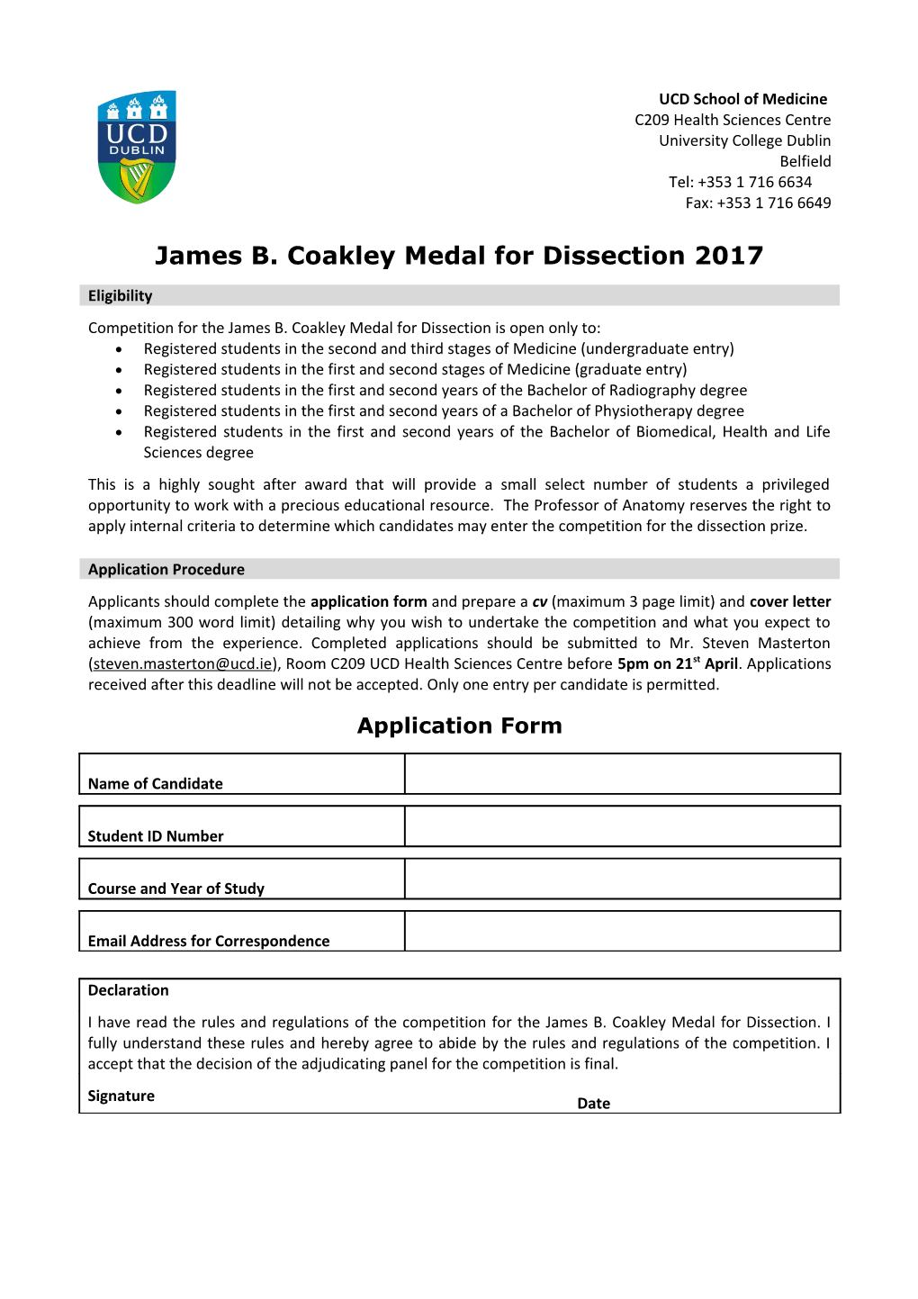 James B. Coakley Medal for Dissection 2017
