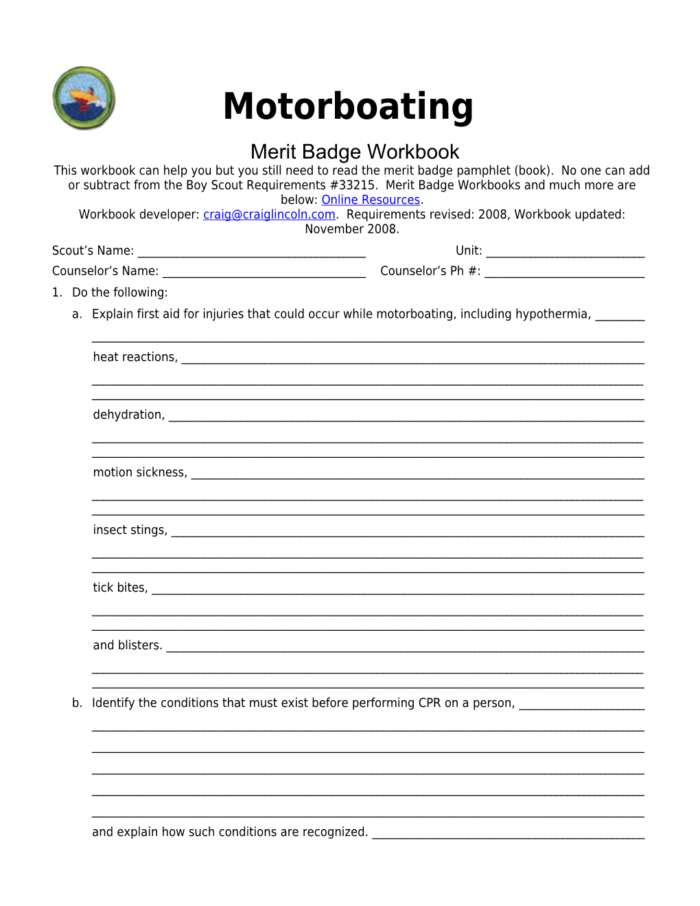 Motorboating P. 1 Merit Badge Workbookscout's Name: ______