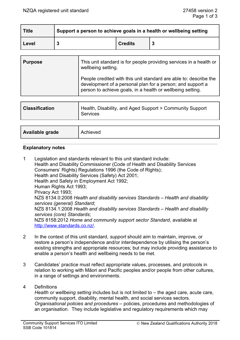 27458 Support a Person to Achieve Goals in a Health Or Wellbeing Setting