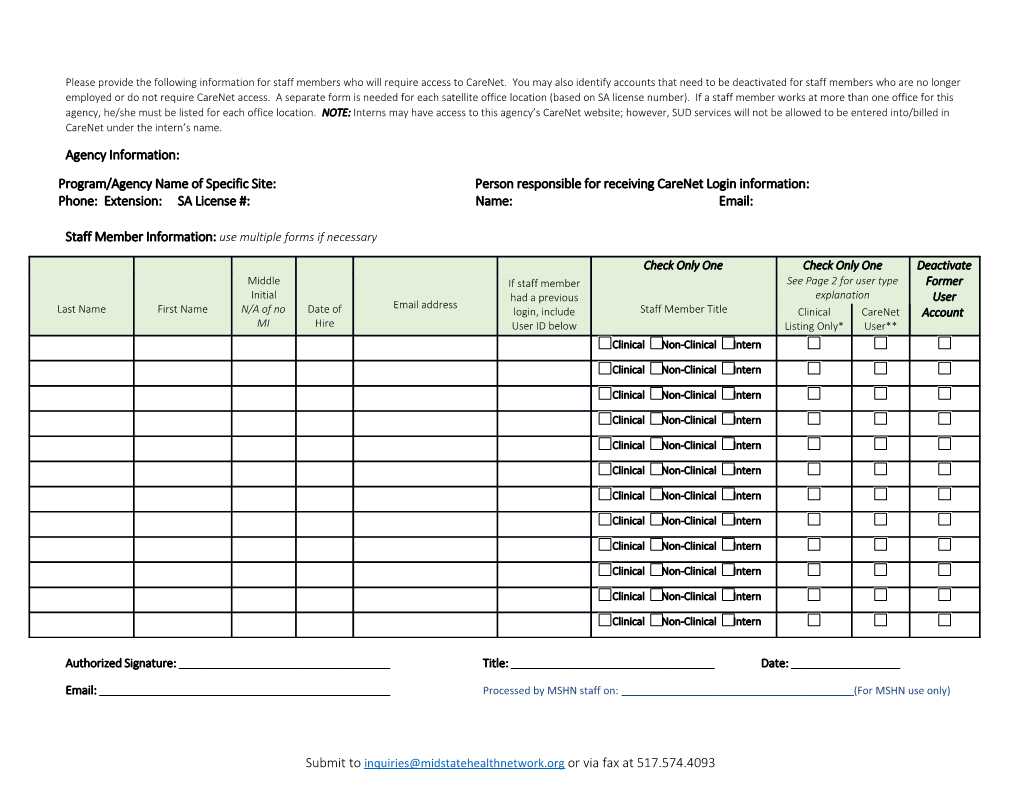 Staff Member Information: Use Multiple Forms If Necessary