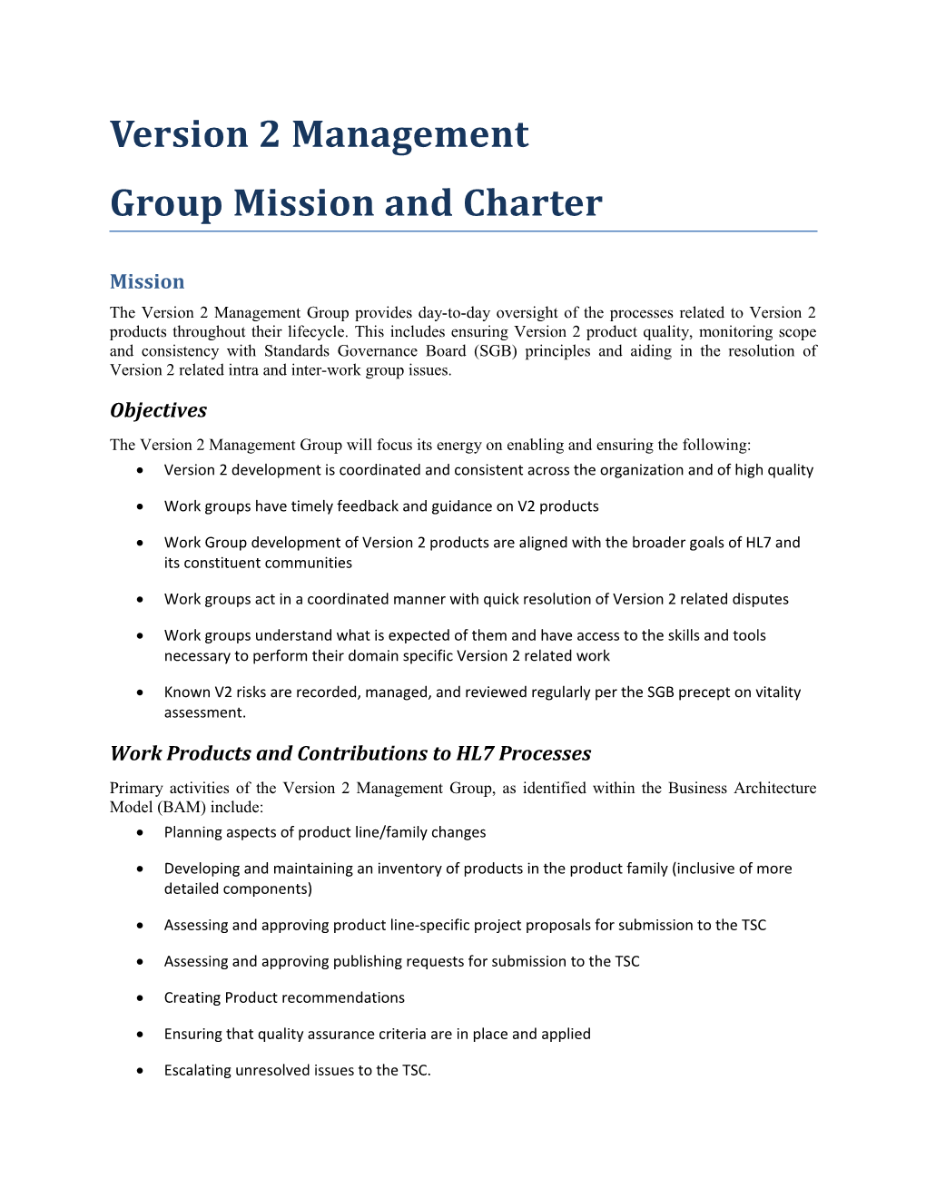 Group Mission and Charter