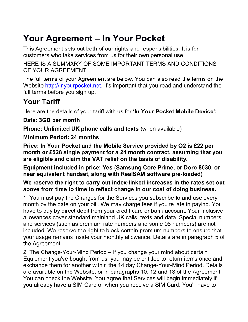 Your Agreement in Your Pocket