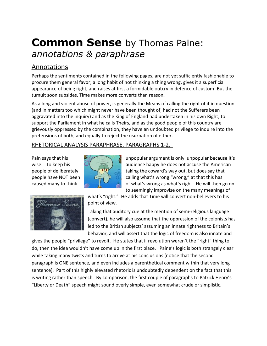 Common Sense by Thomas Paine: Annotations & Paraphrase
