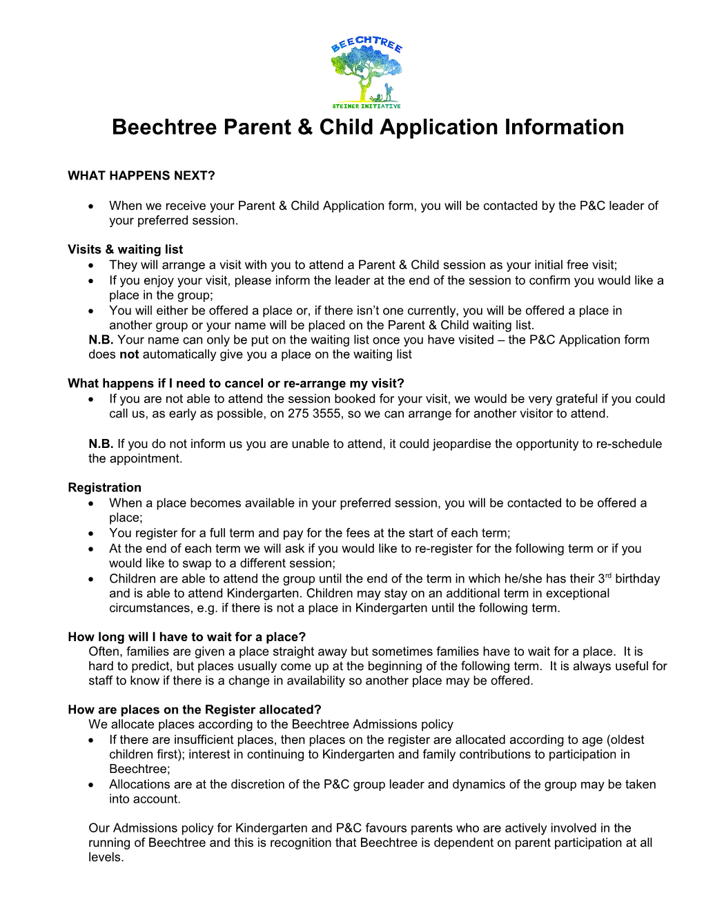 Beechtree Kindergarten Application Form