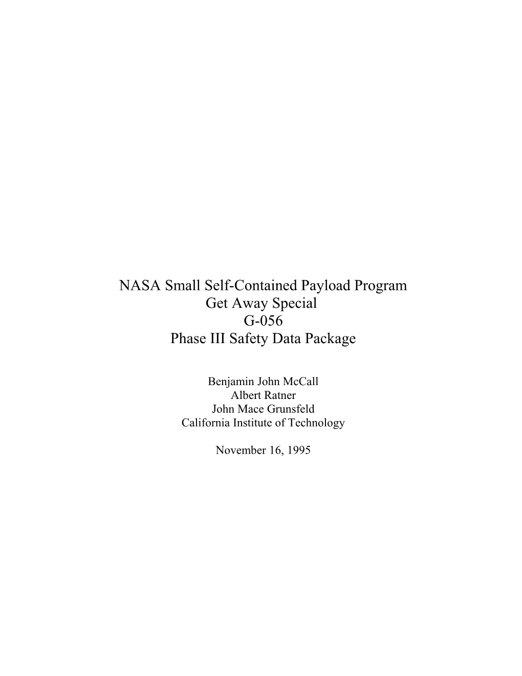 NASA Small Self-Contained Payload Program