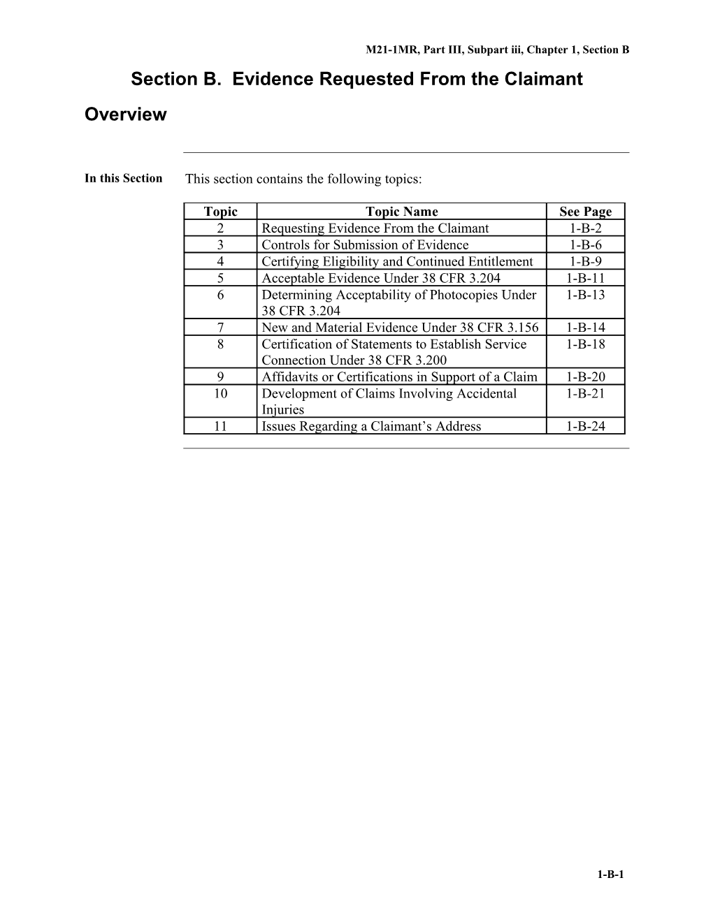 Section B. Evidence Requested from the Claimaint