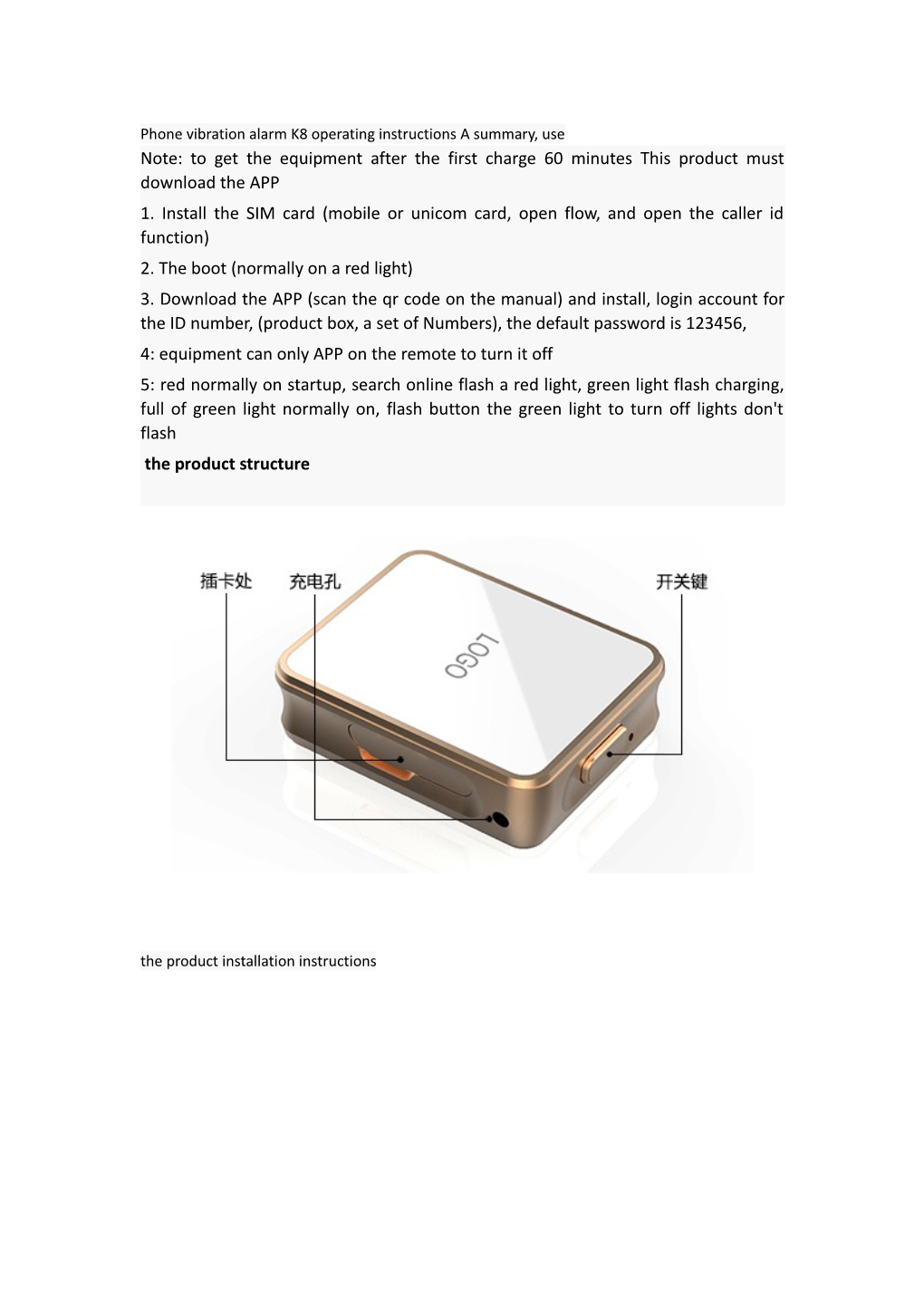 Phonevibration Alarm K8 Operating Instructionsa Summary, Use