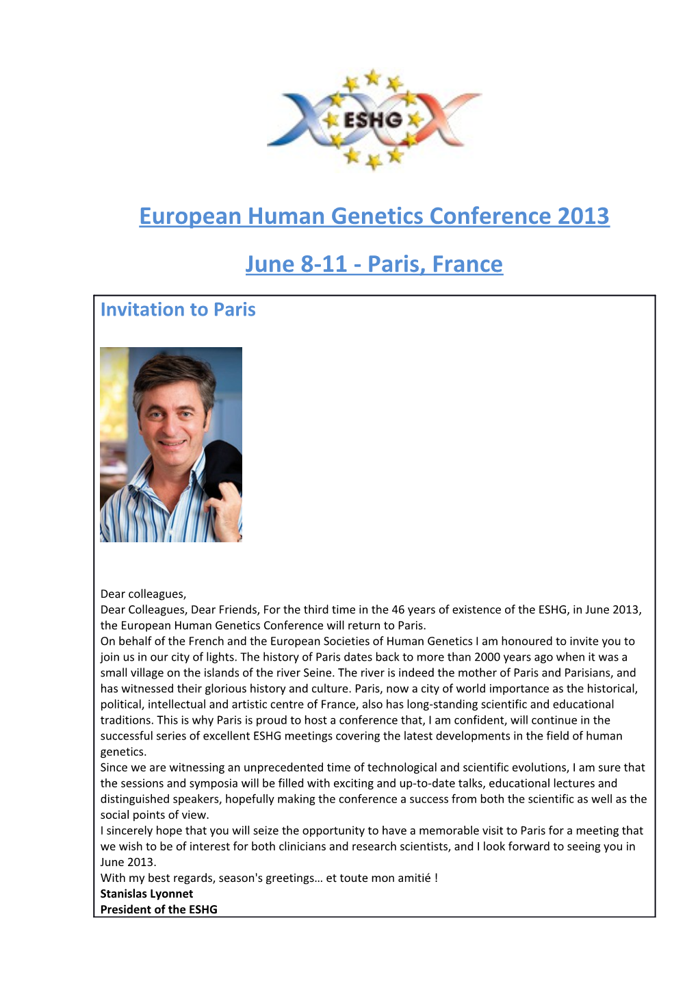 European Human Genetics Conference 2013
