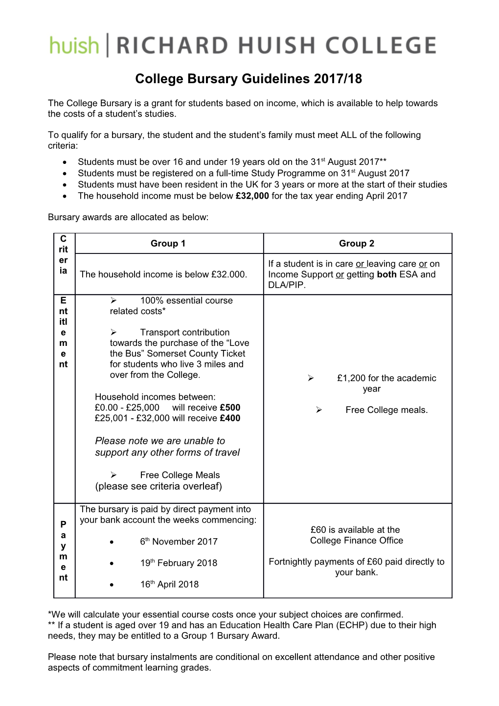 College Bursary Guidelines 2017/18