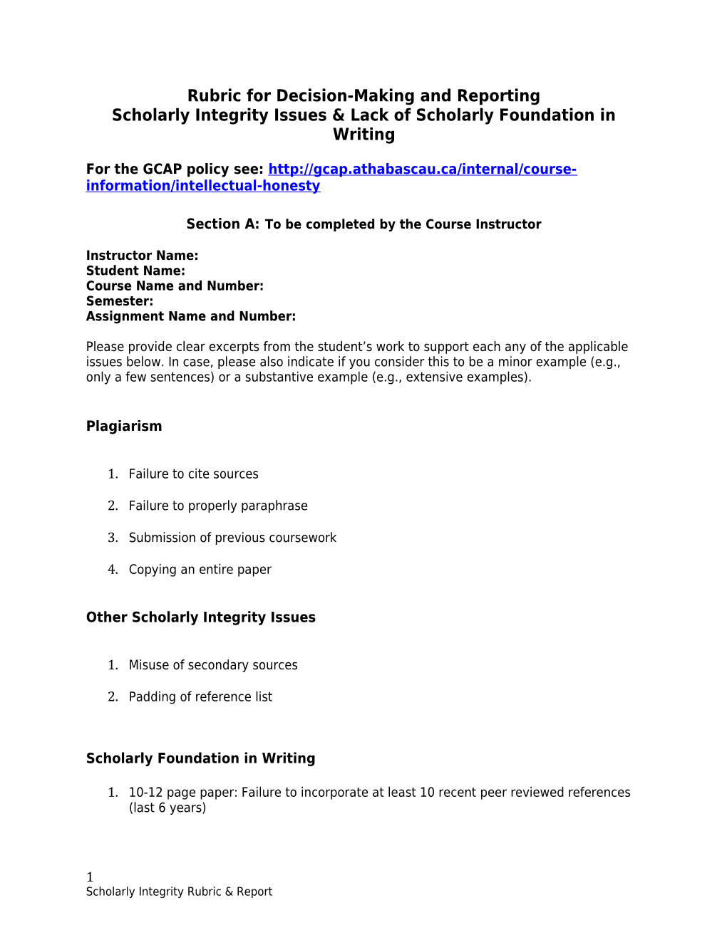 Rubric for Decision-Making and Reporting