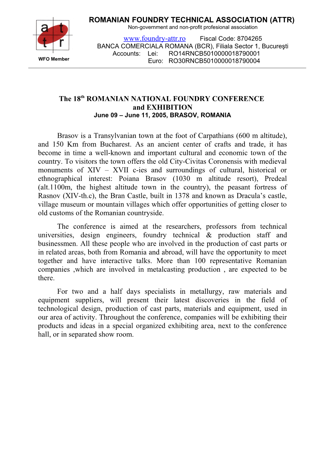 The 18Th ROMANIAN National Foundry Conference