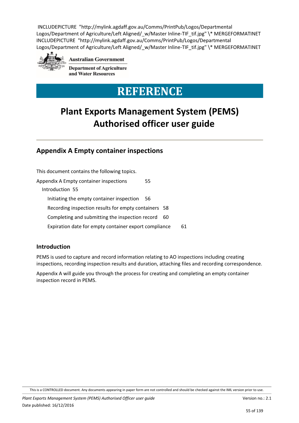 Plant Exports Management System (PEMS) Authorised Officer User Guide