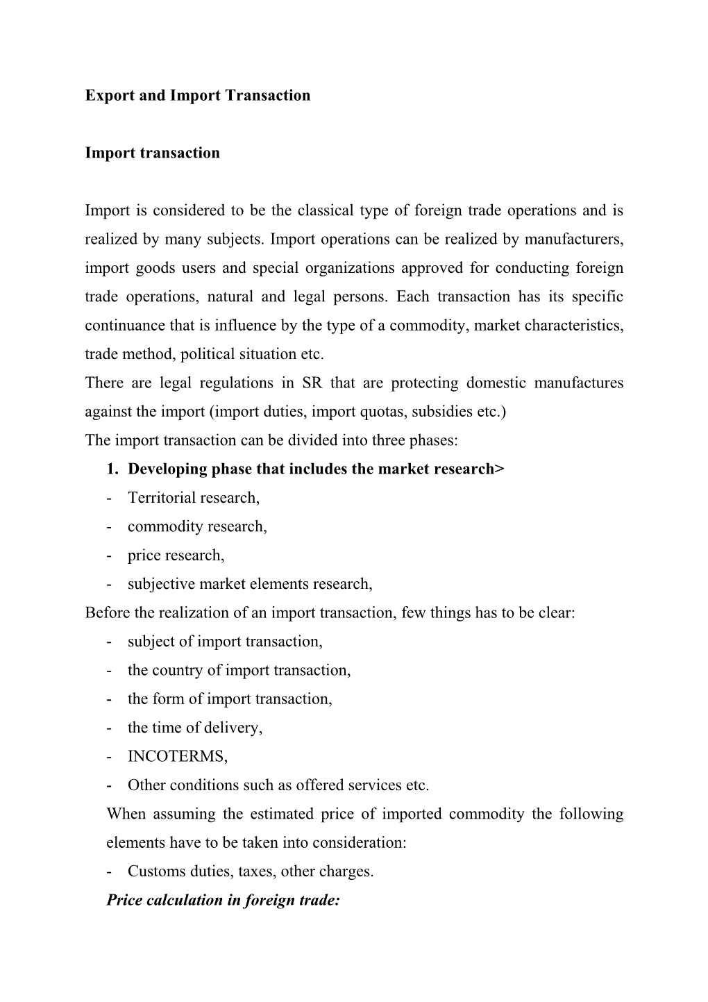 Export and Import Transaction