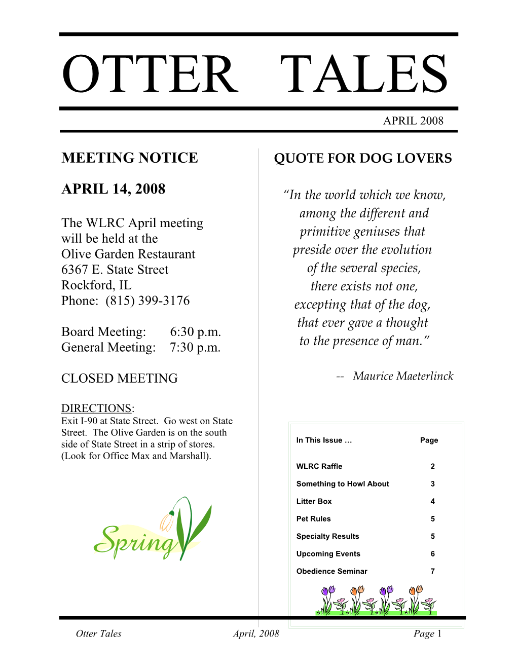 Otter Tales April, 2008 Page 1