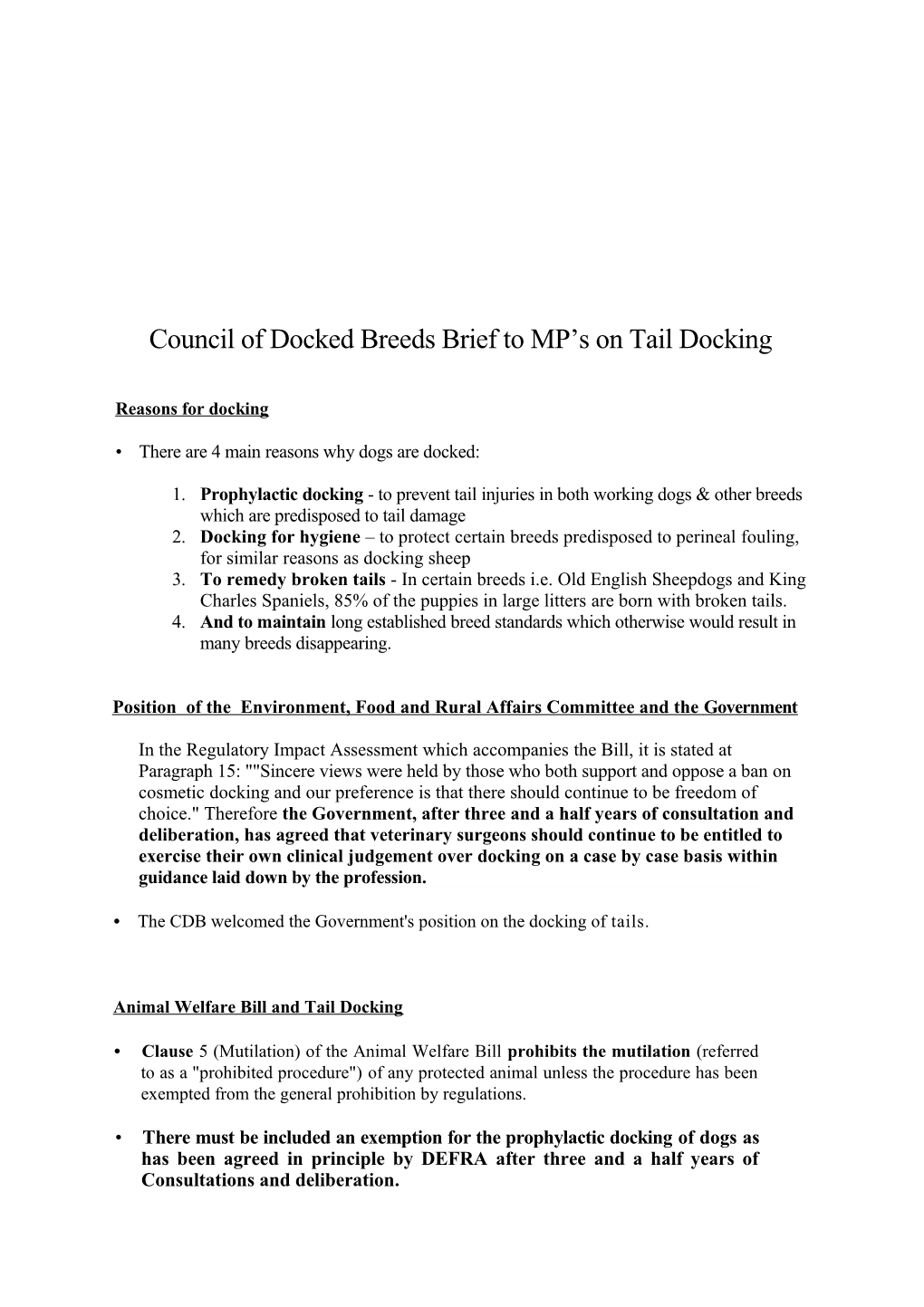 CDB Docking Brief