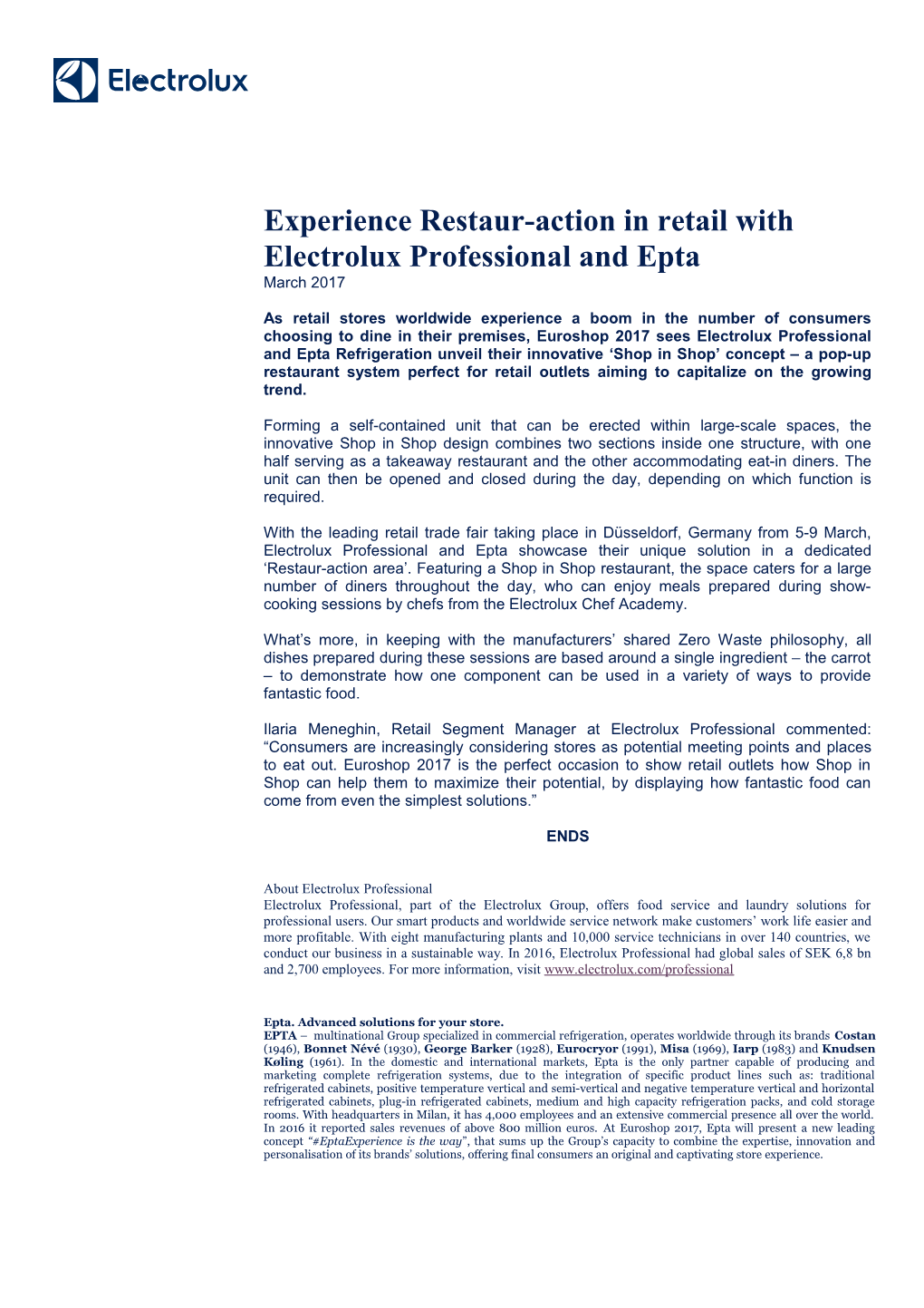 Experience Restaur-Action in Retail with Electrolux Professional and Epta