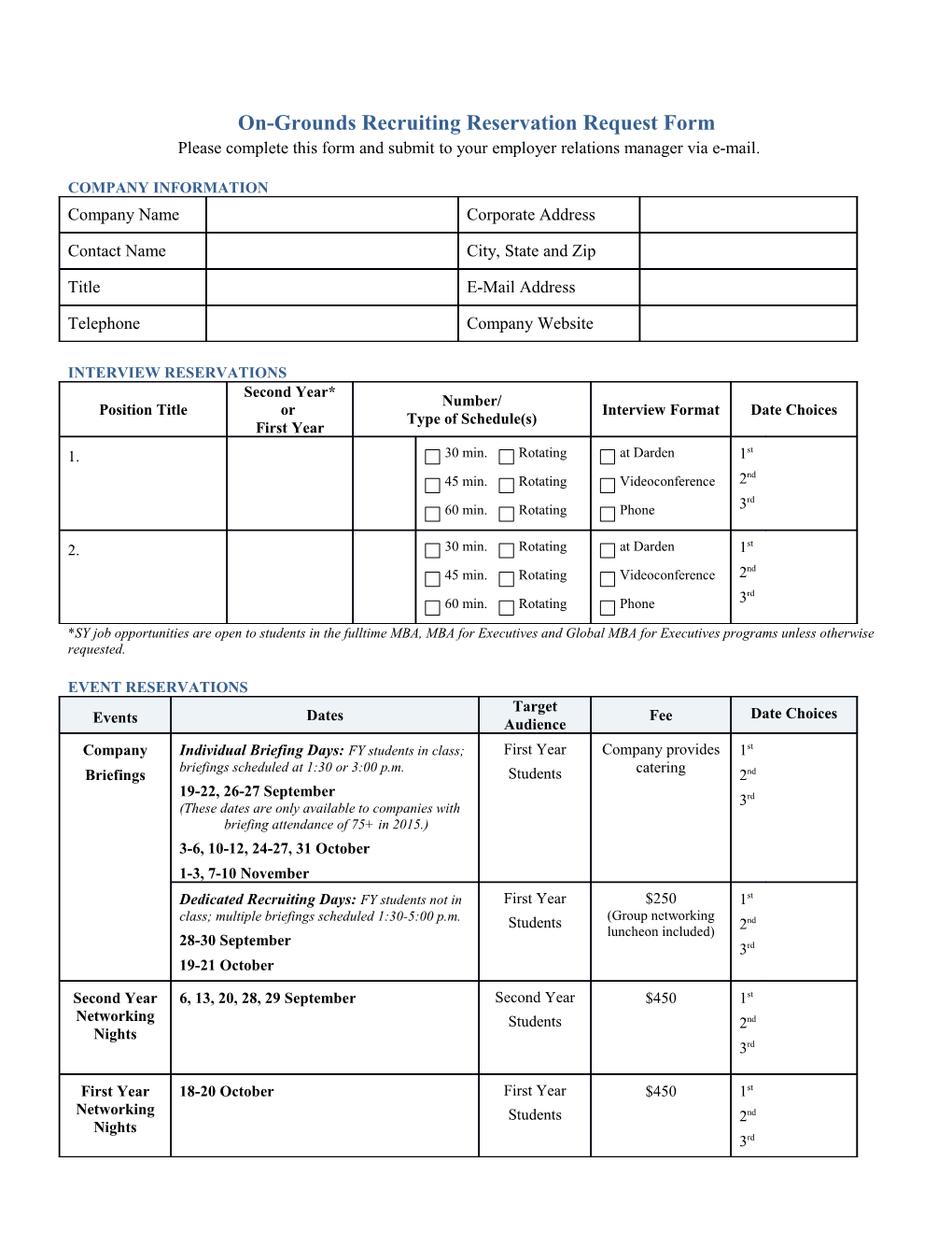 On-Grounds Recruiting Reservation Request Form